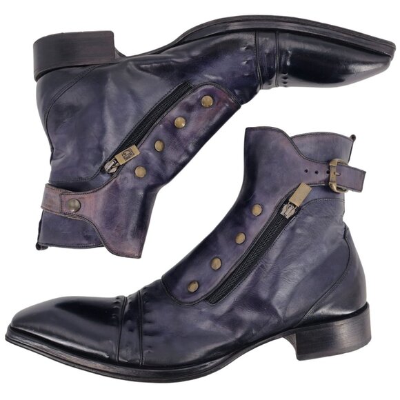 JO Ghost Navy Blue Leather Designer Zip Boots Mens 13 Italy Ankle Dress Shoes 46 - Picture 4 of 16